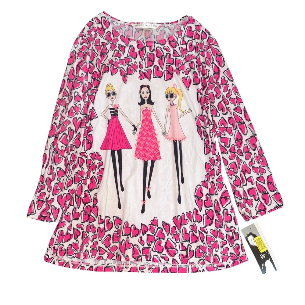 Peter Nygard Pink Hearts Graphic Tunic Top Fashion Girls Long Sleeve Large NWT